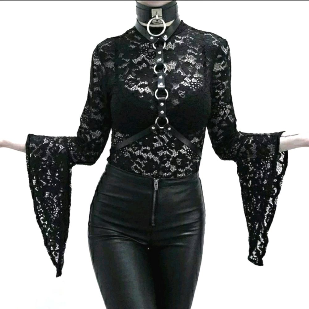 Black Floral Lace Bodysuit - Picture 2 of 8